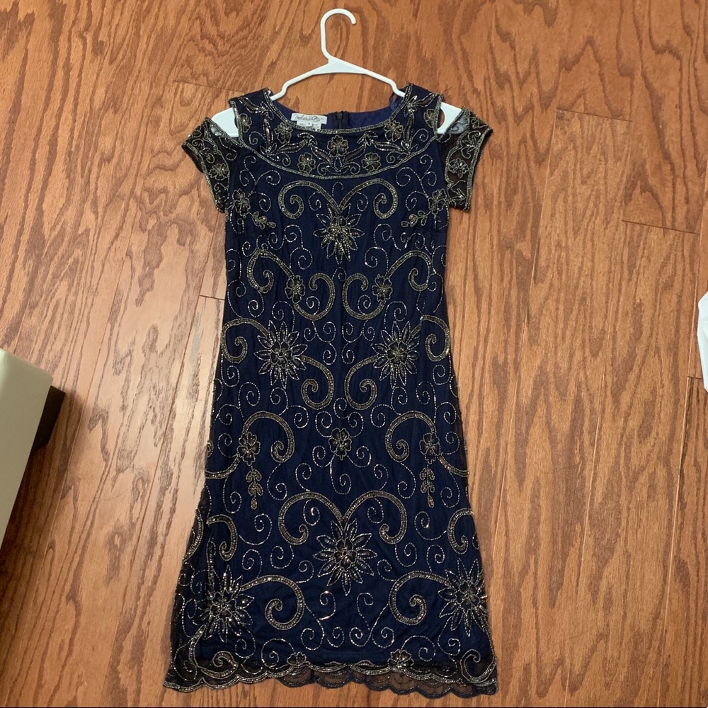Prelude shift sequined navy blue dress